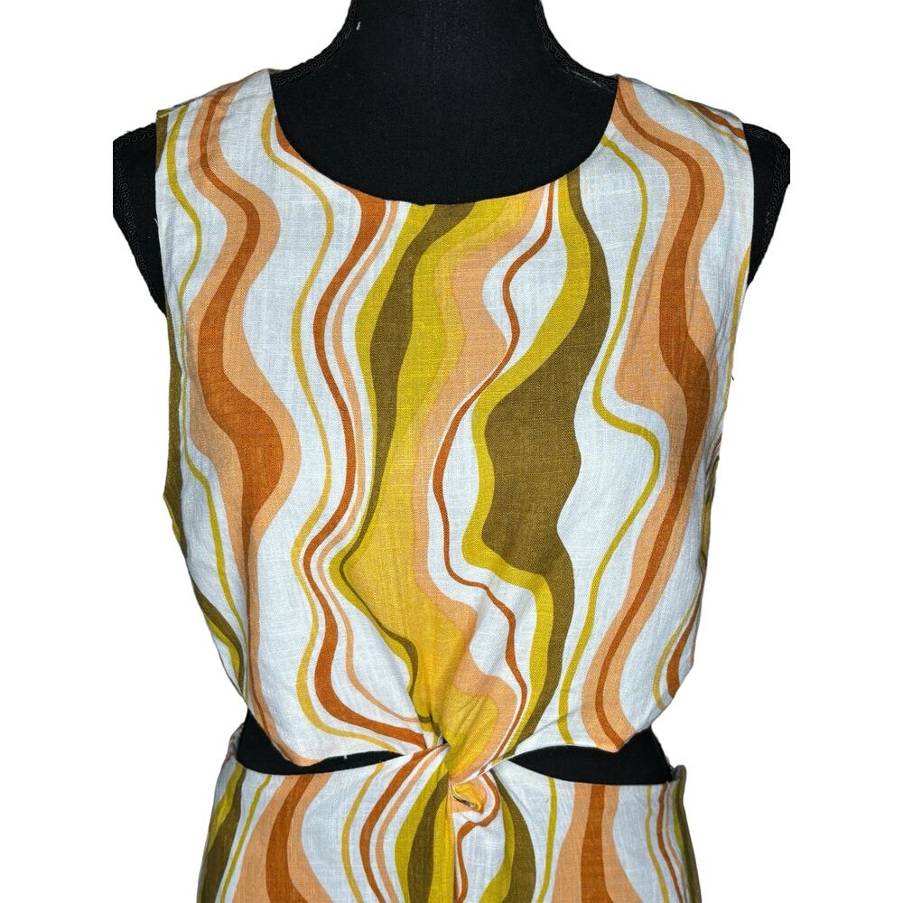 MINKPINK NWT Ziggy 70s Cut Out Midi Dress Size M Abstract Print Viscose Linen - Picture 3 of 12